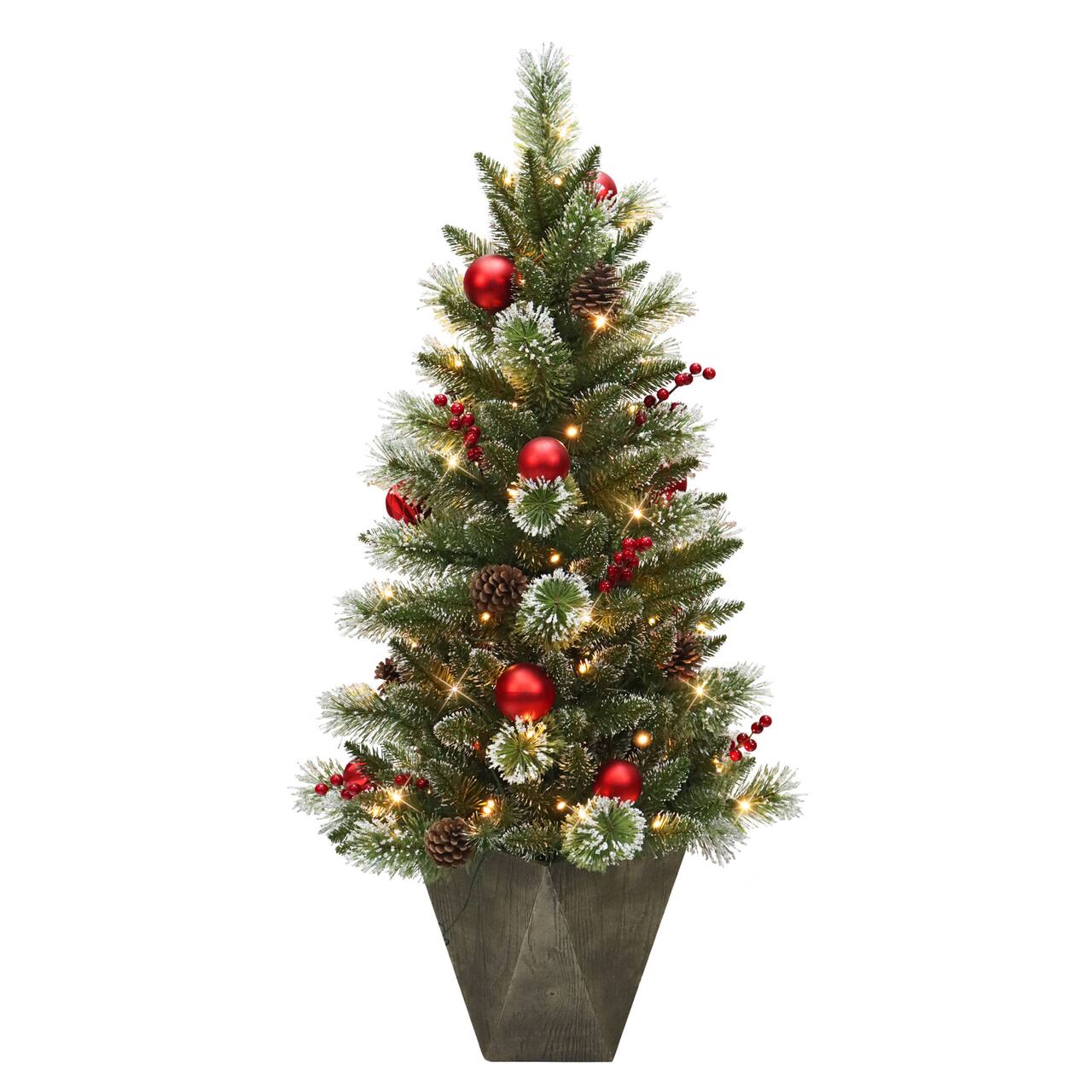4ft. Pre-Lit Artificial Potted Adorned Christmas Tree, Warm White LED Lights